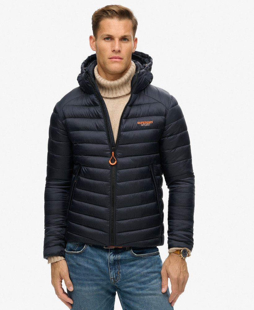 gewatteerde fuji-jas met capuchon in eclipse navy