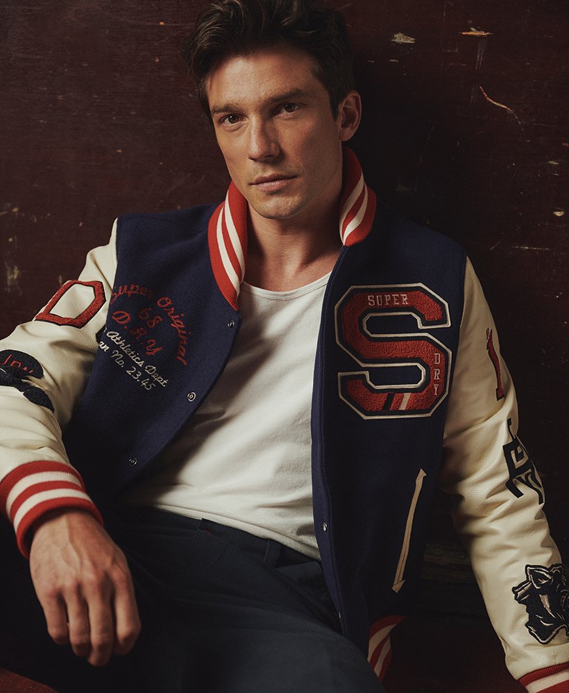 college varsity bomberjack met patches in atlantic navy