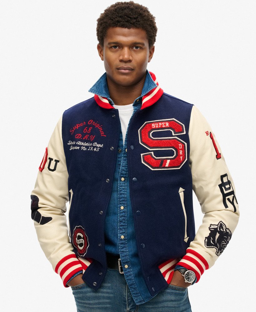 college varsity bomberjack met patches in atlantic navy