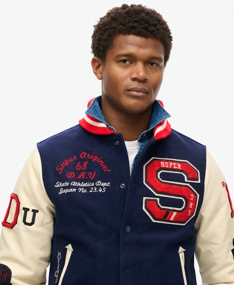 college varsity bomberjack met patches in atlantic navy