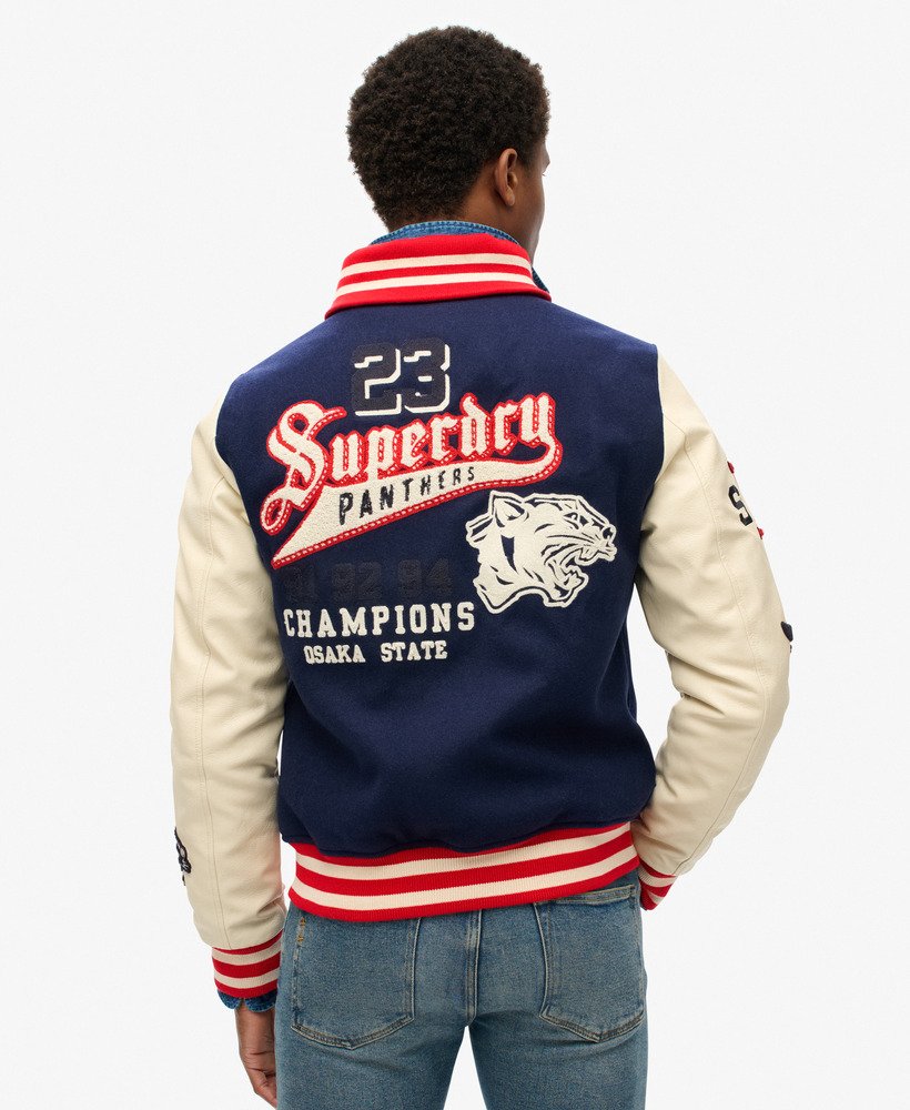 college varsity bomberjack met patches in atlantic navy
