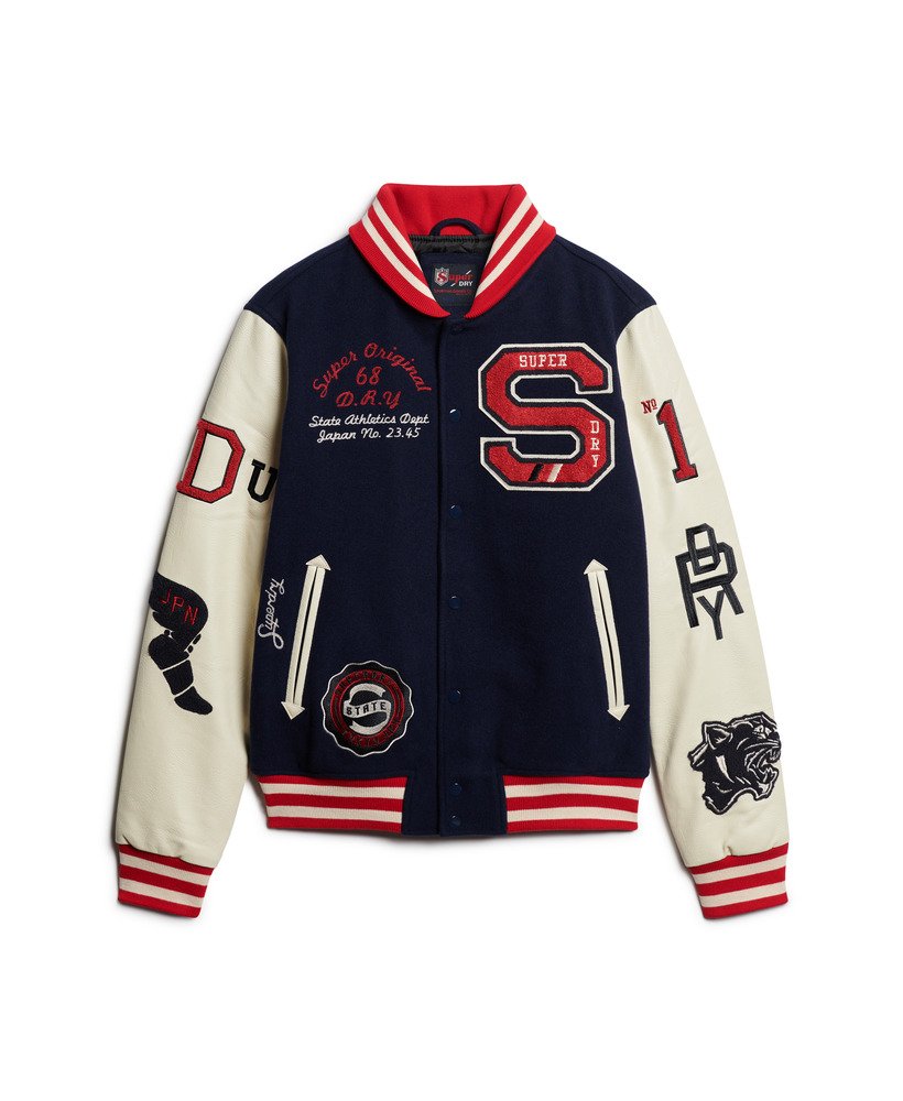 college varsity bomberjack met patches in atlantic navy