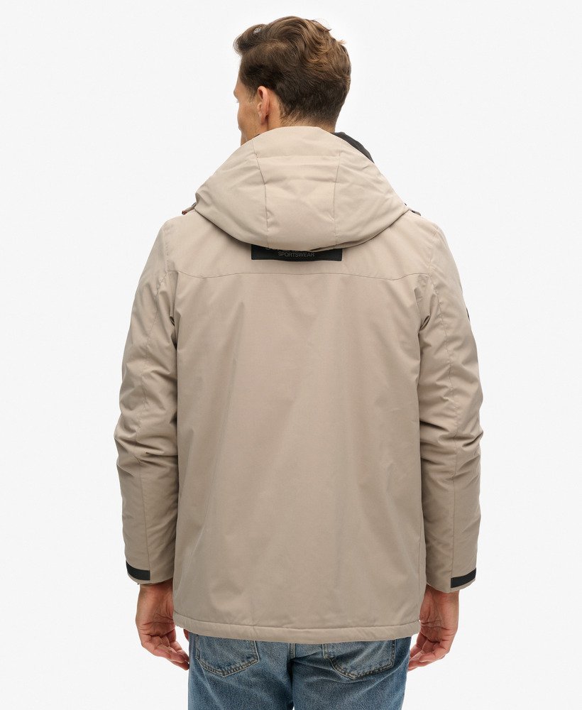 city hooded wind parka jacket in deep beige slub