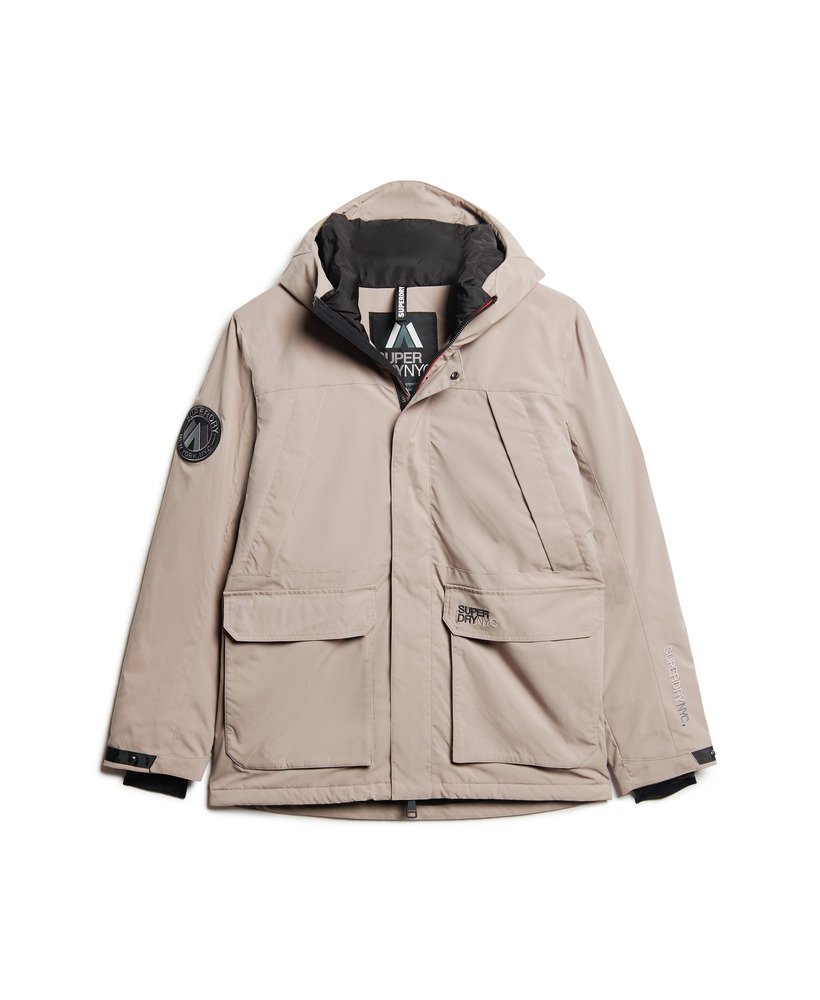 city hooded wind parka jacket in deep beige slub