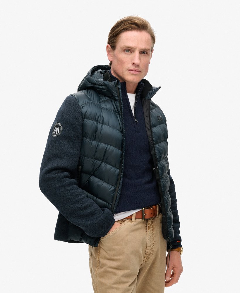 gebreide storm hybrid-jas met capuchon in eclipse navy marl