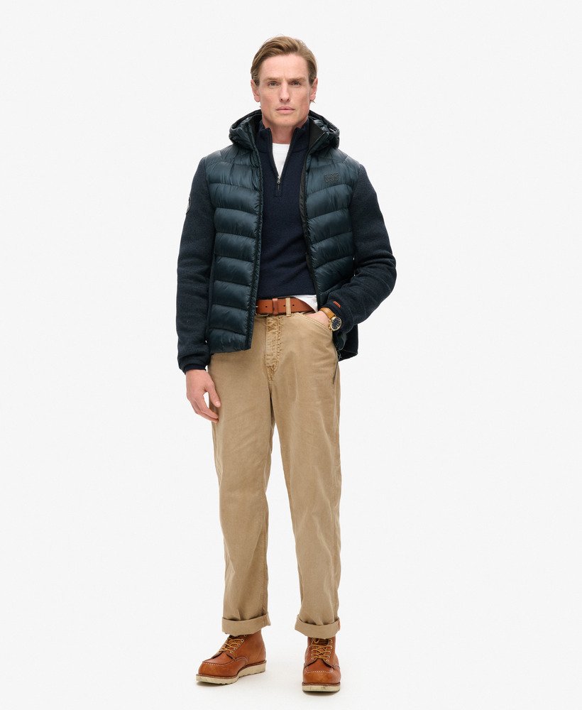 gebreide storm hybrid-jas met capuchon in eclipse navy marl