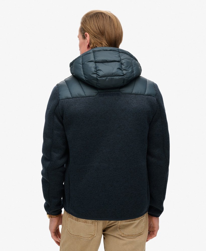 gebreide storm hybrid-jas met capuchon in eclipse navy marl