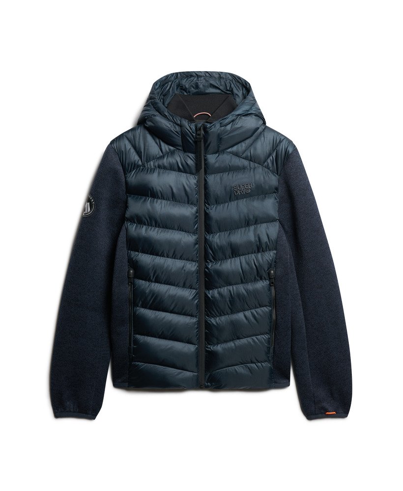 gebreide storm hybrid-jas met capuchon in eclipse navy marl