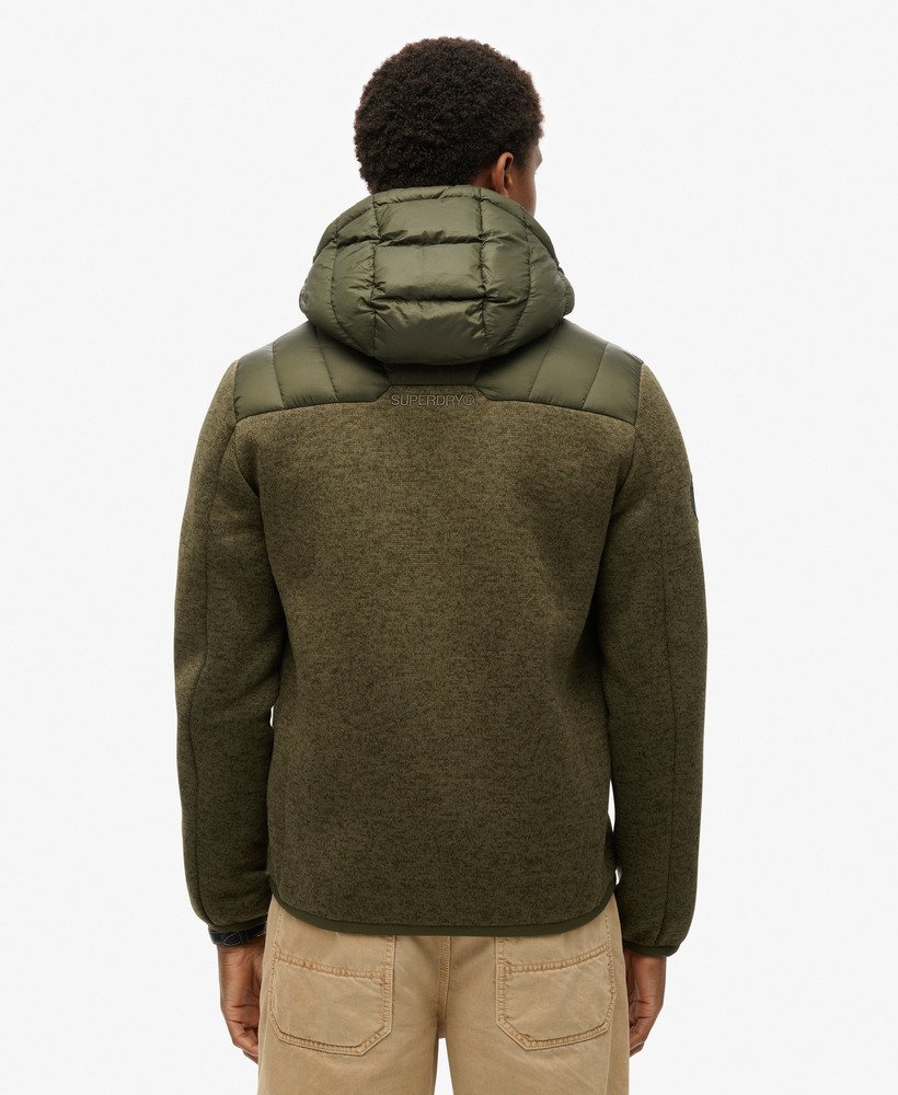 gebreide storm hybrid-jas met capuchon in kaki groen gemêleerd