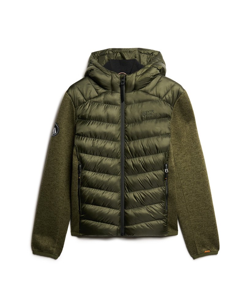 gebreide storm hybrid-jas met capuchon in kaki groen gemêleerd