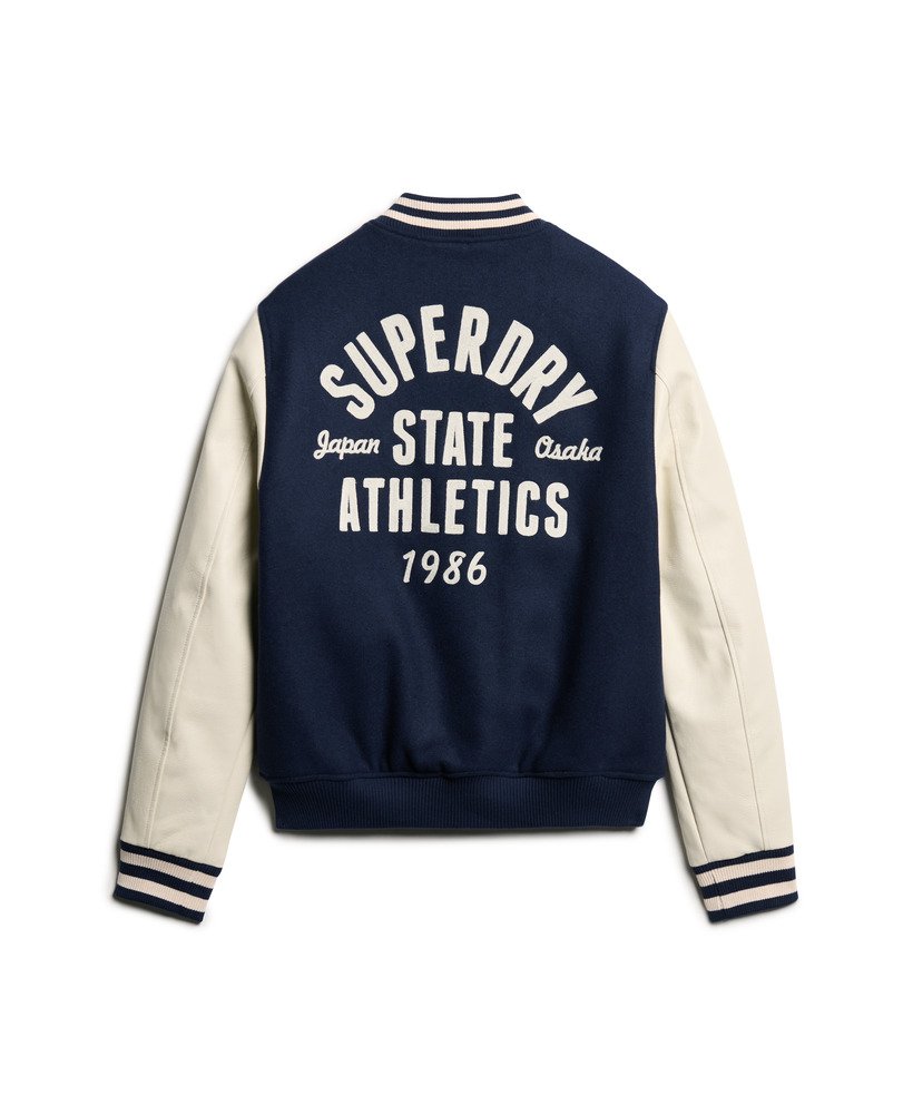 varsity bomberjack met kettingsteek in atlantic navy