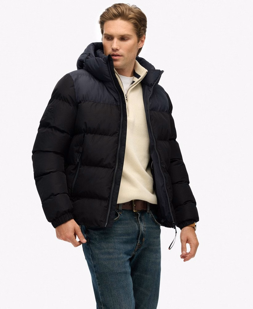 Colourblock gewatteerde jas met capuchon