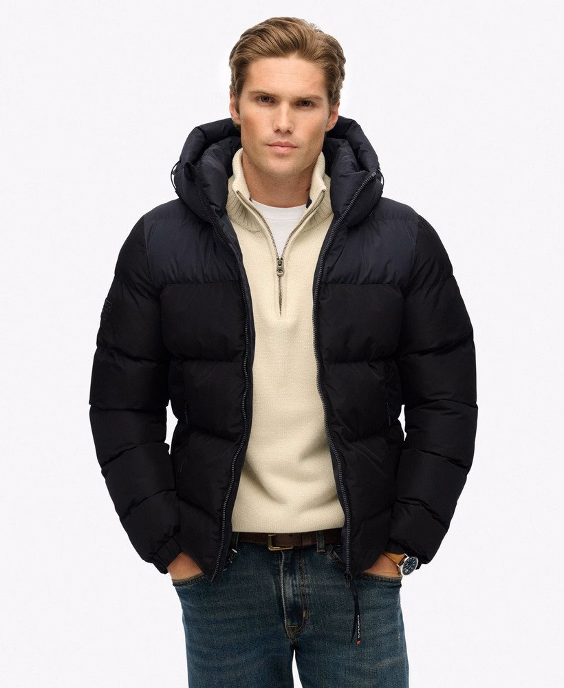Colourblock gewatteerde jas met capuchon
