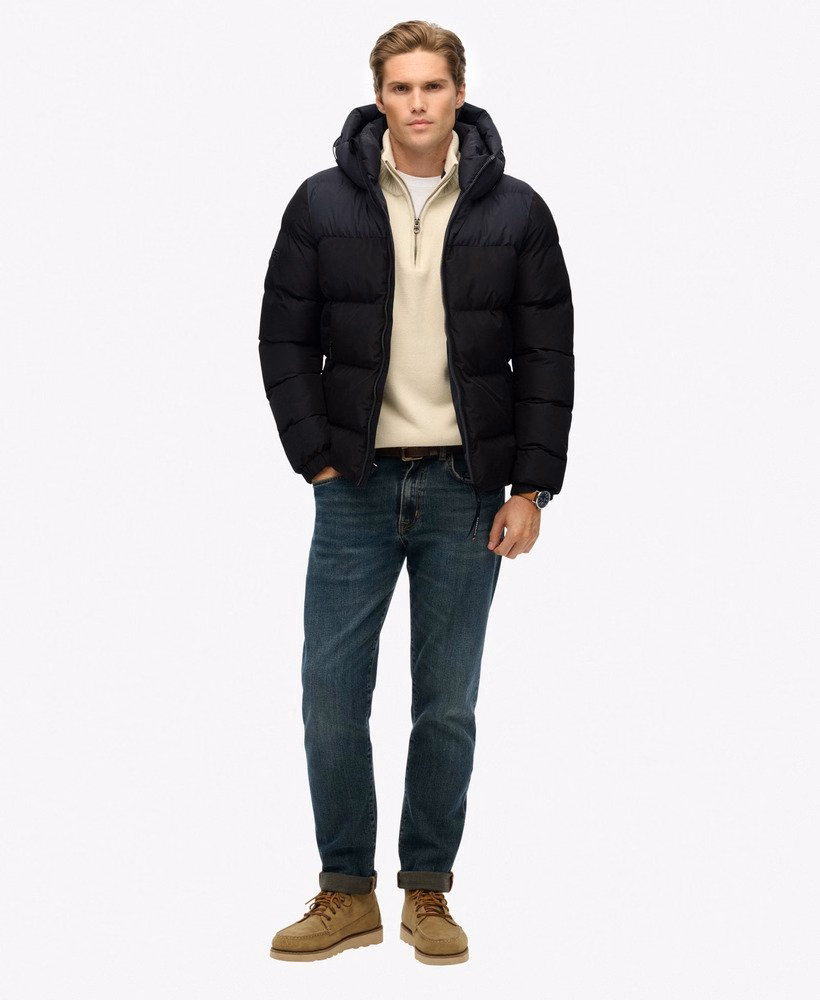 Colourblock gewatteerde jas met capuchon
