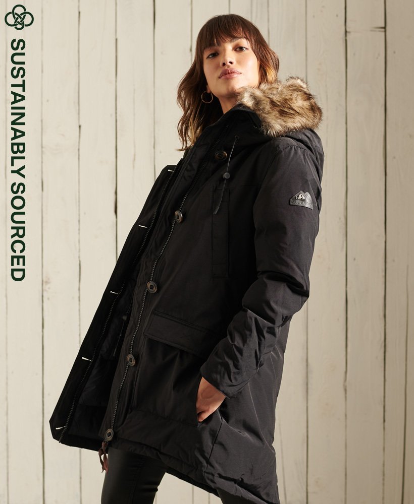 parka met capuchon en imitatiebont in zwart