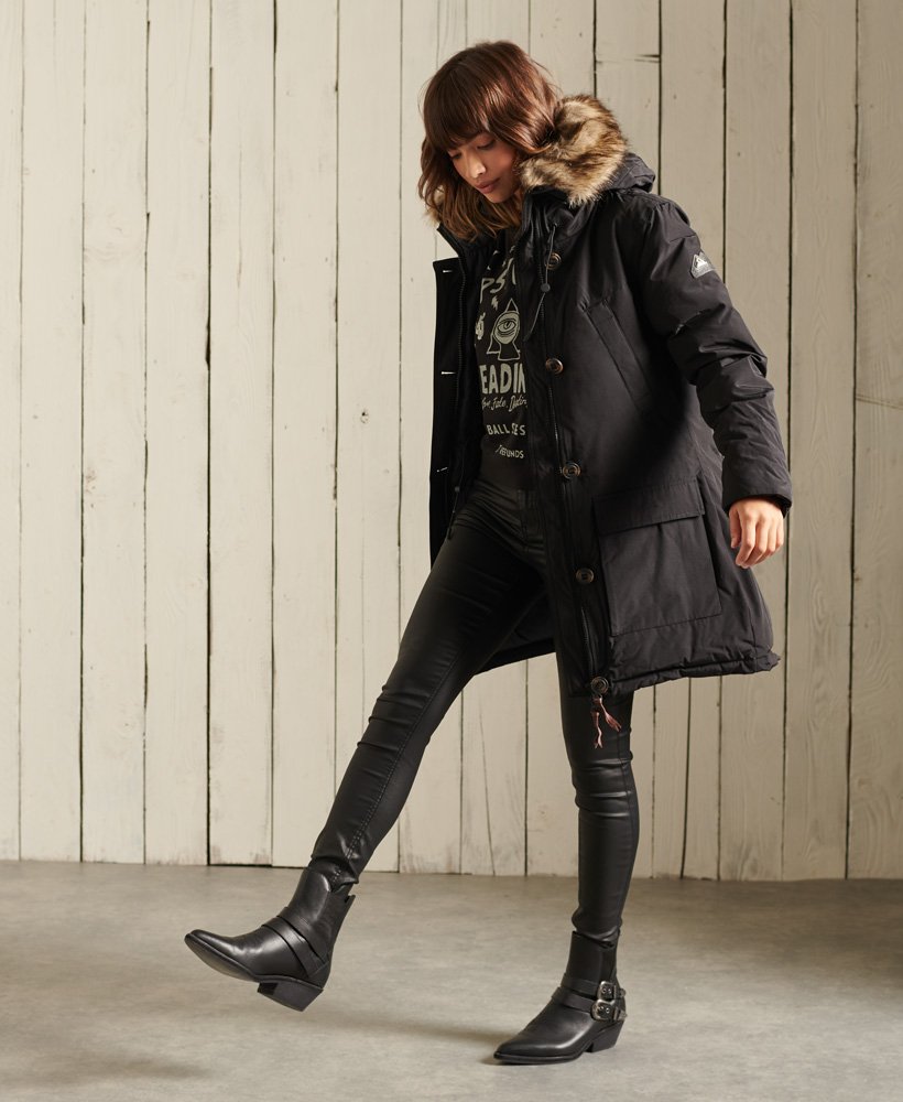 parka met capuchon en imitatiebont in zwart