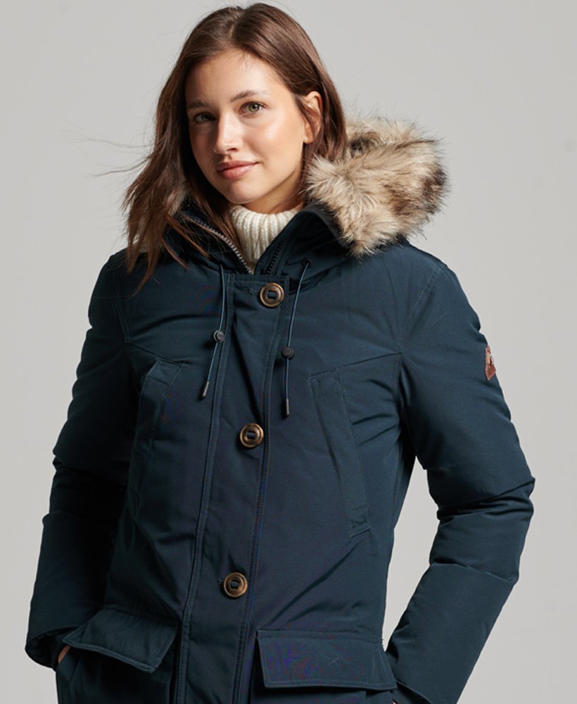 parka met capuchon en imitatiebont in marineblauw