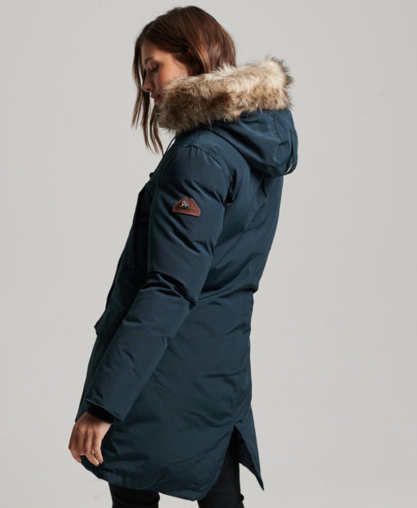 parka met capuchon en imitatiebont in marineblauw