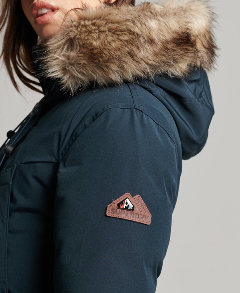parka met capuchon en imitatiebont in marineblauw