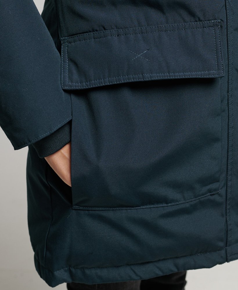 parka met capuchon en imitatiebont in marineblauw