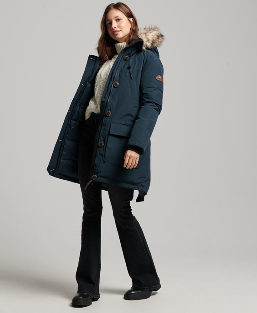 parka met capuchon en imitatiebont in marineblauw