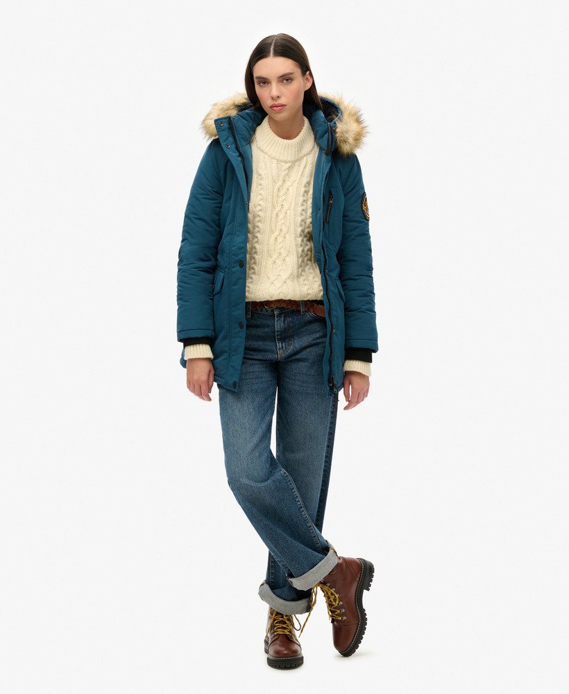 parka met capuchon van imitatiebont everest in oceaanblauw