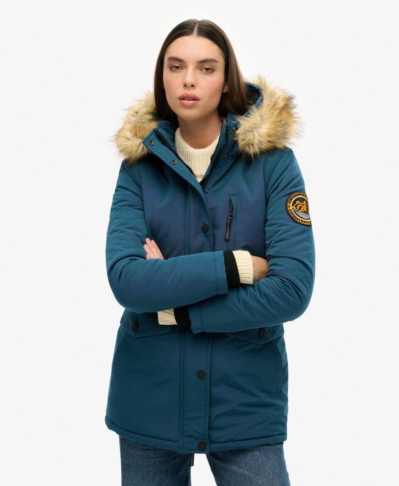 parka met capuchon van imitatiebont everest in oceaanblauw