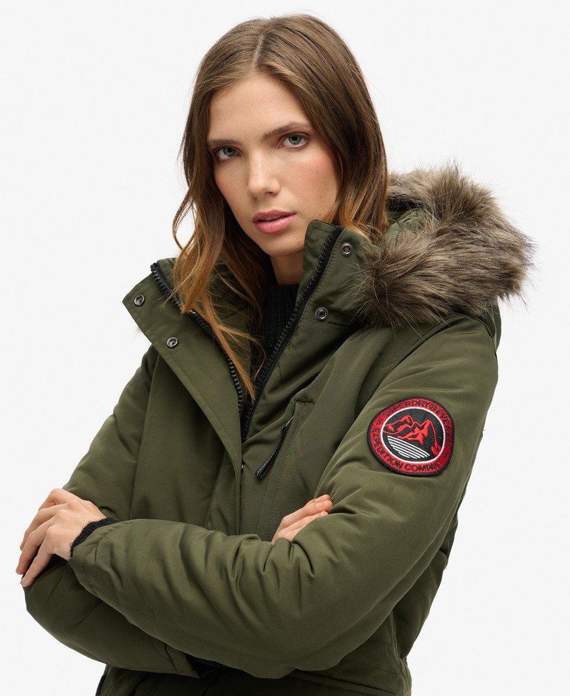 parka met capuchon van imitatiebont in legergroen everest