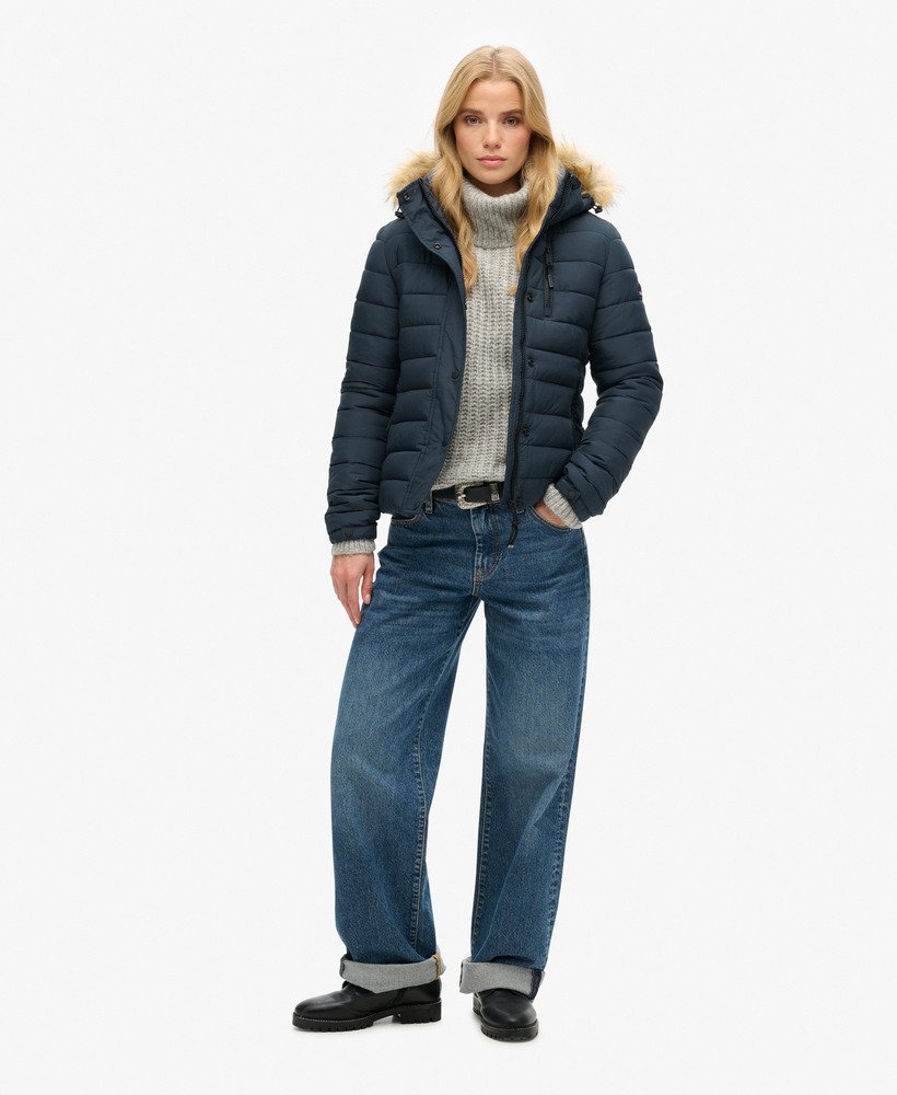 klassieke fuji-jas van imitatiebont in eclipse navy.