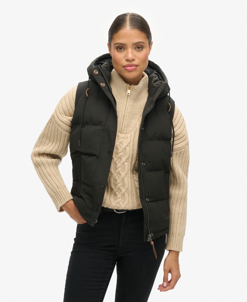 everest gewatteerd vest met capuchon in zwart