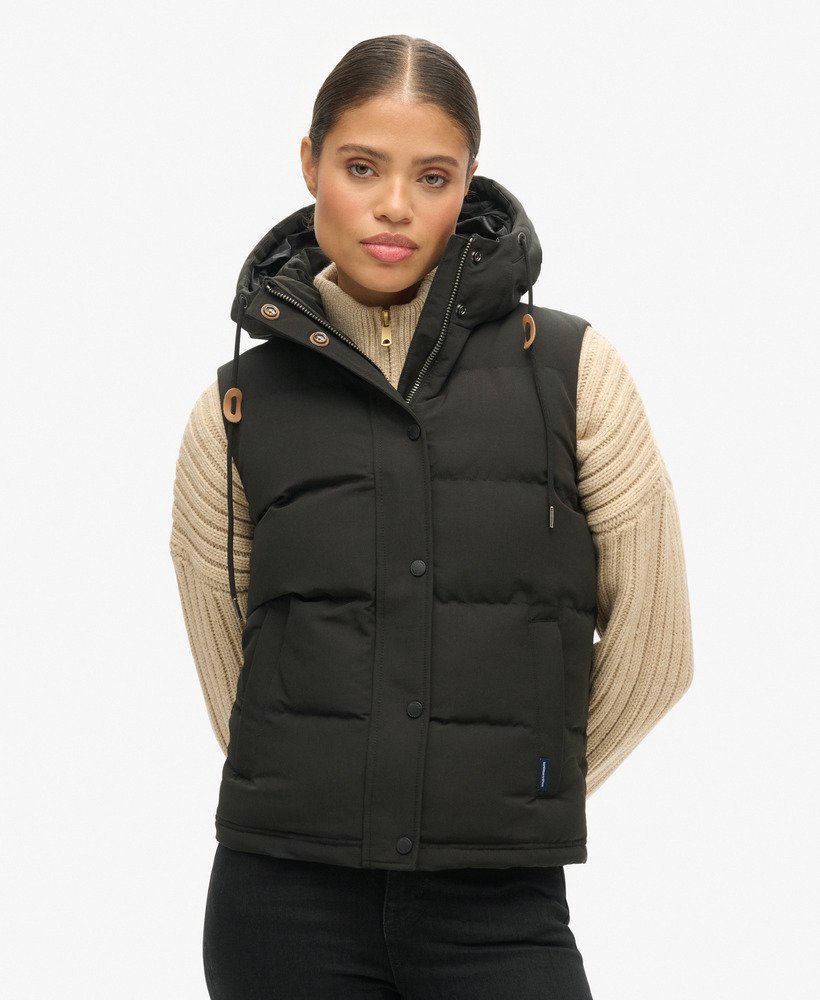 everest gewatteerd vest met capuchon in zwart