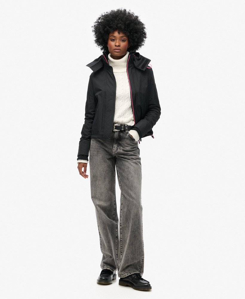 pop zip hooded arctic sd-windcheater jacket in zwartzwartpunkroze