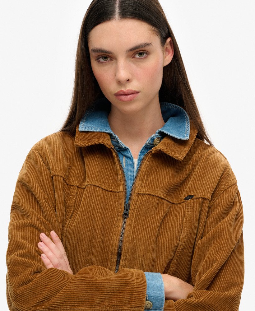 korte corduroy jas in hazelnootkleur