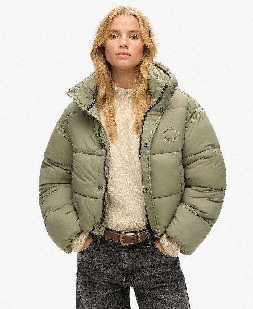 korte cocoon puffer jacket in licht kaki