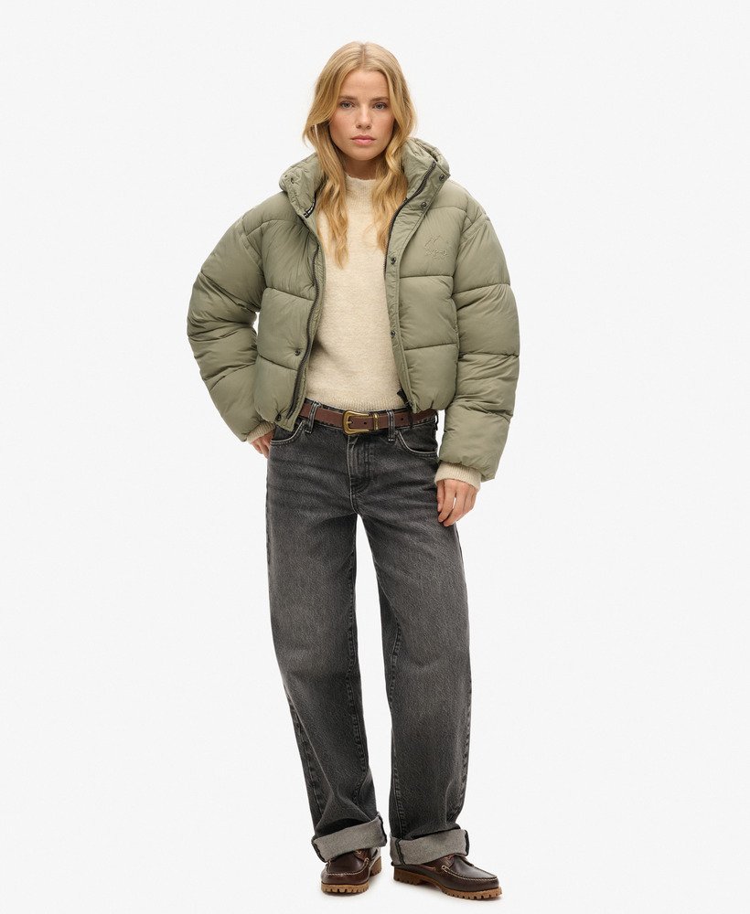 korte cocoon puffer jacket in licht kaki