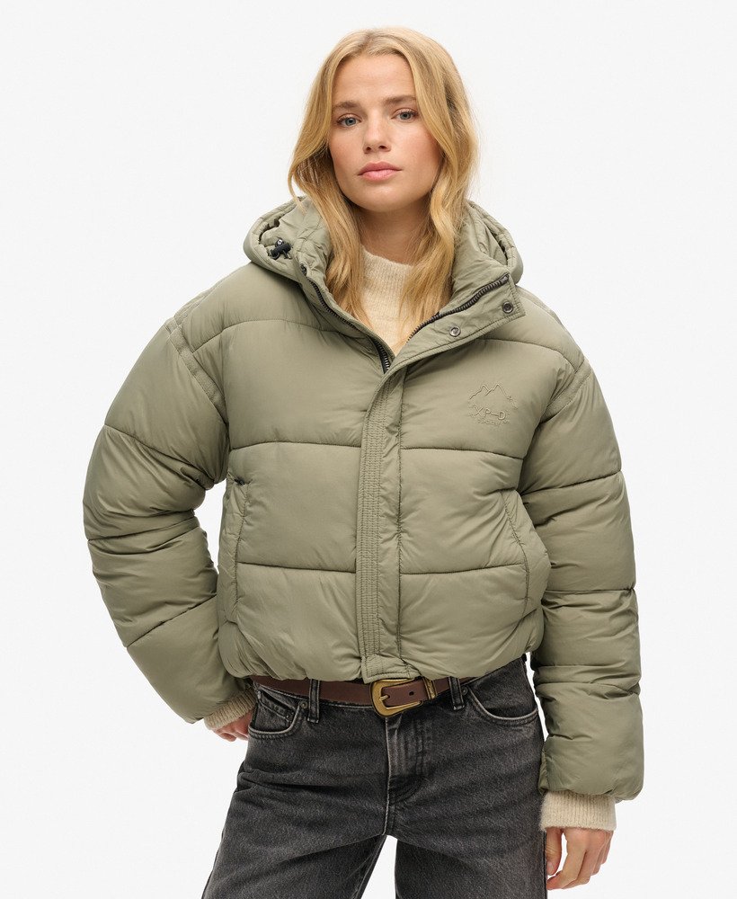 korte cocoon puffer jacket in licht kaki
