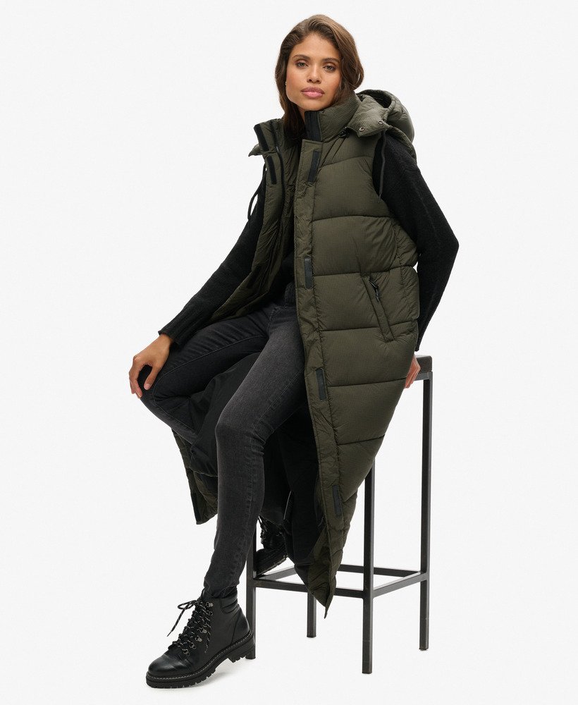 capuchonvest van ripstopstof in kaki ruitpatroon