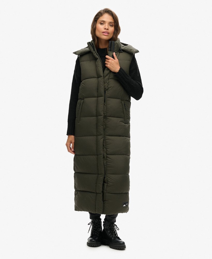 capuchonvest van ripstopstof in kaki ruitpatroon