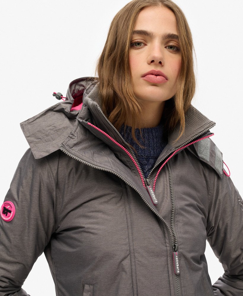 pop zip hooded arctic sd-windcheater jacket in light grey marl shocking pink