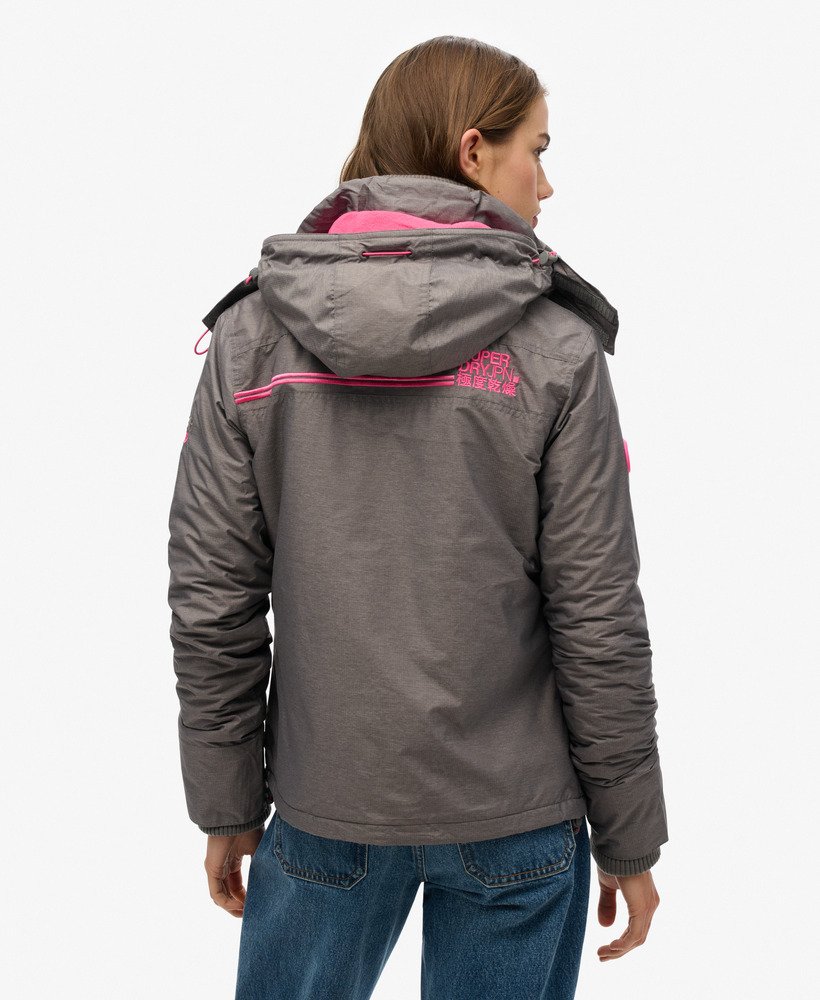 pop zip hooded arctic sd-windcheater jacket in light grey marl shocking pink