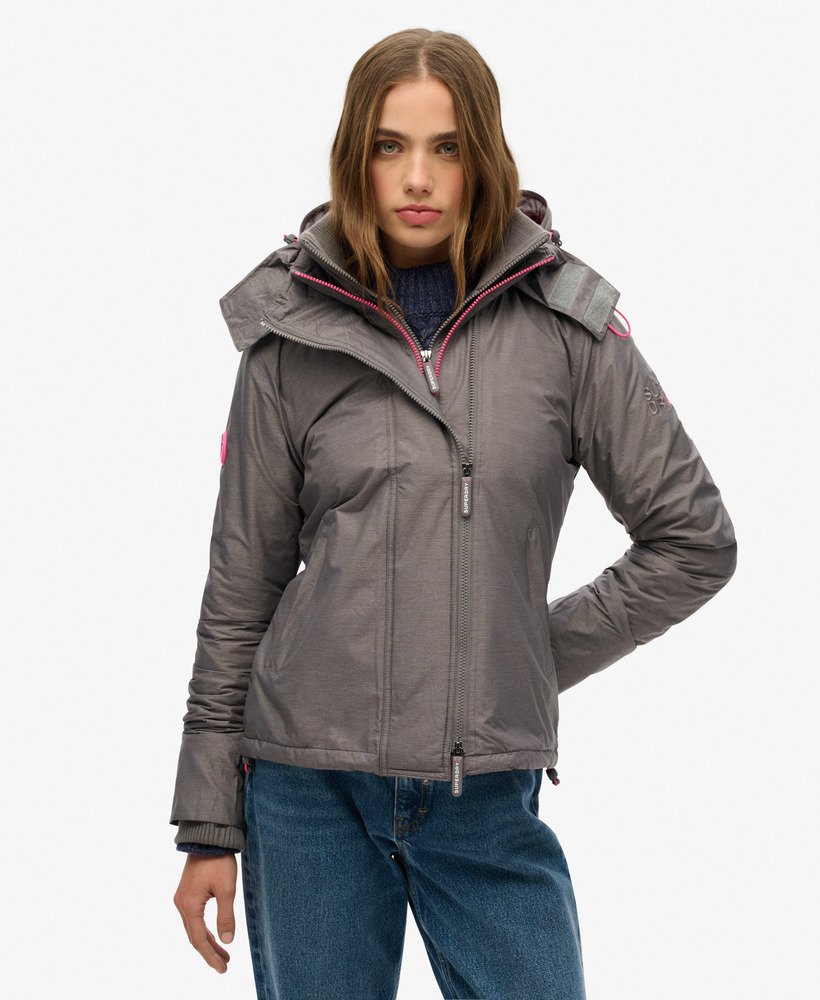 pop zip hooded arctic sd-windcheater jacket in light grey marl shocking pink