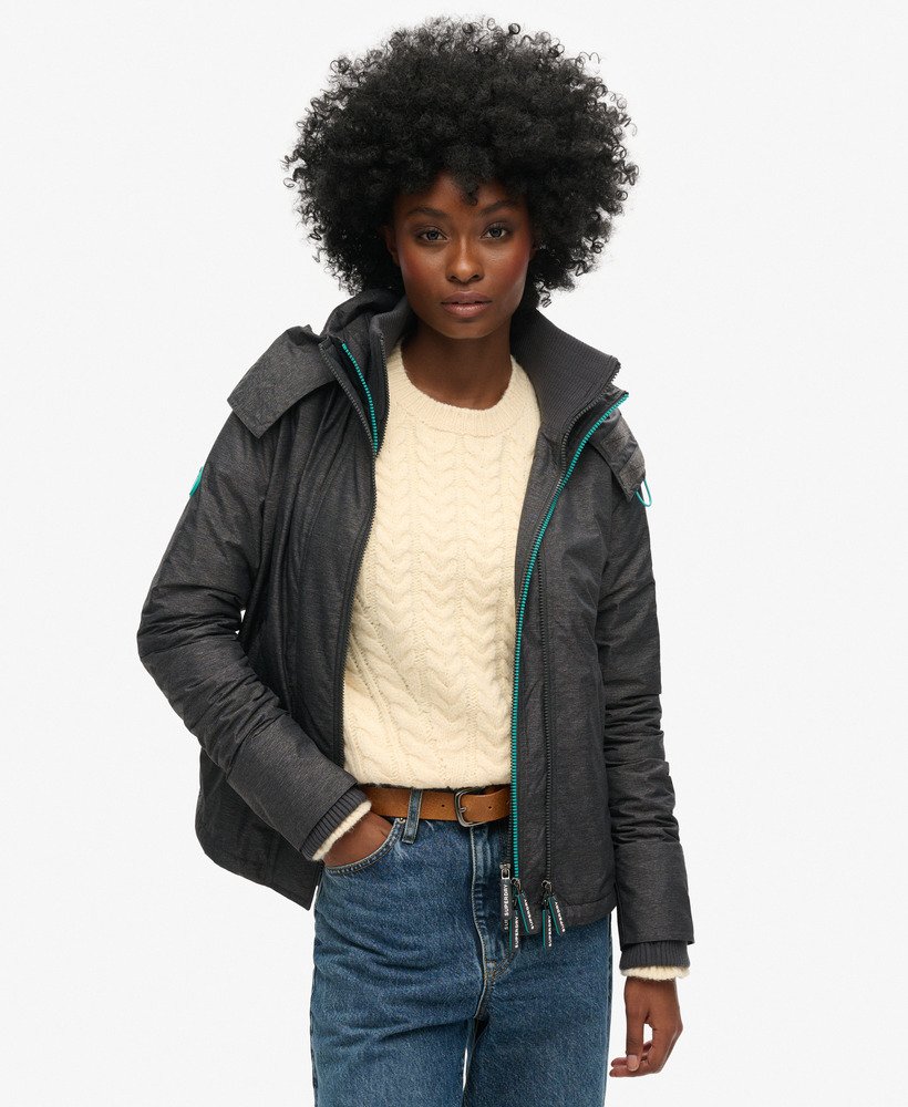 pop zip hooded arctic sd-windcheater jacket in mid charcoal marl cool green