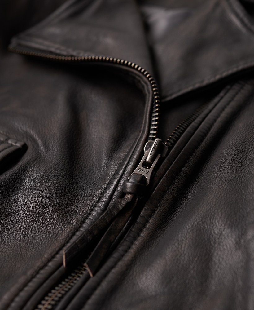 leren bikerjack in rookgrijs