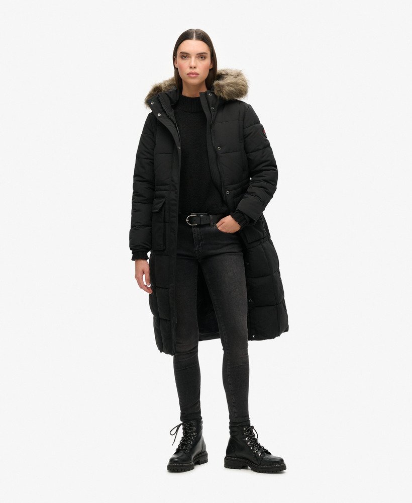 everest longline puffer coat in gitzwart