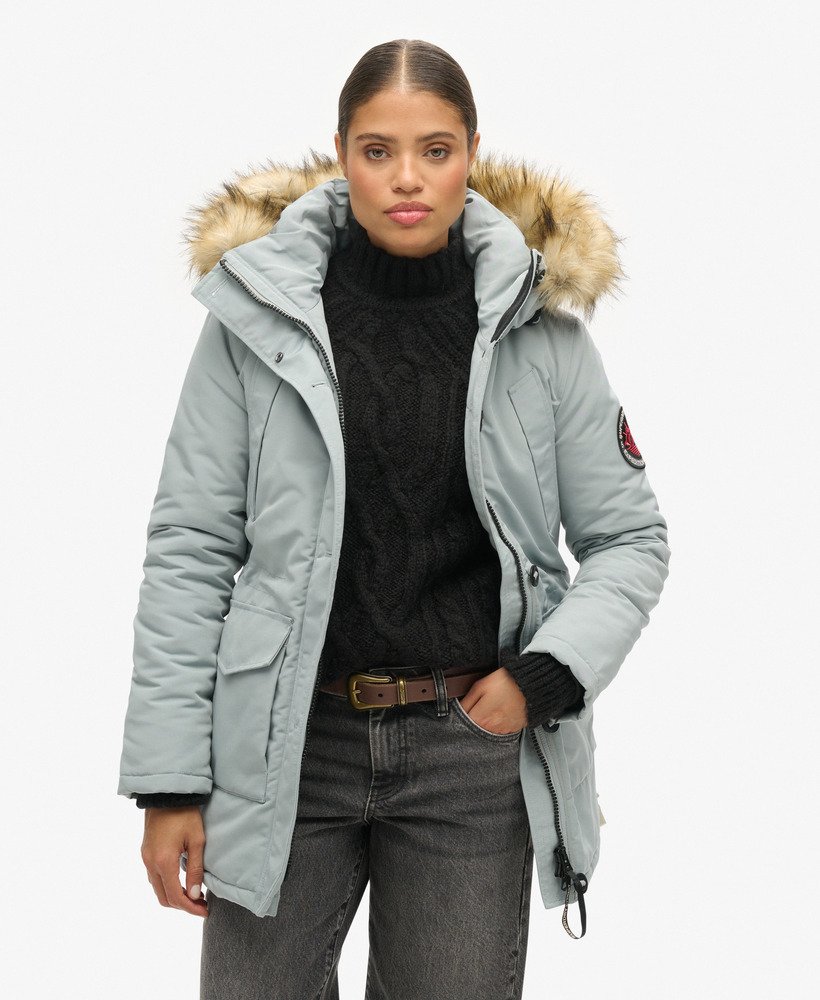 everest parka met capuchon van imitatiebont in skylark grey