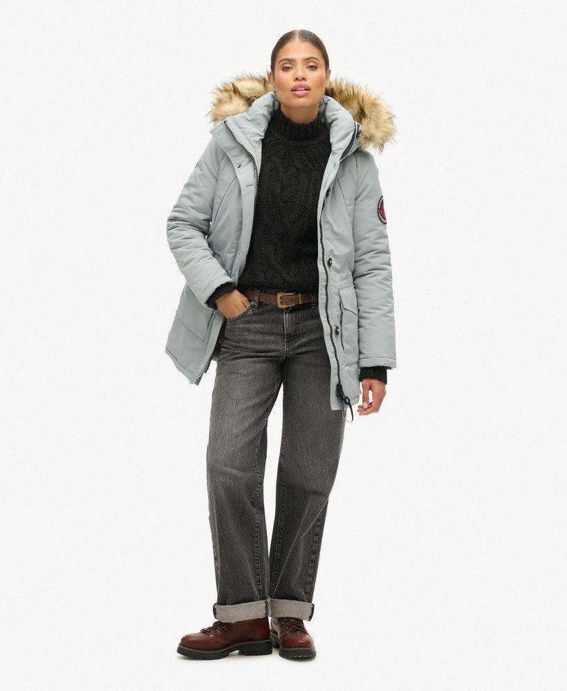everest parka met capuchon van imitatiebont in skylark grey