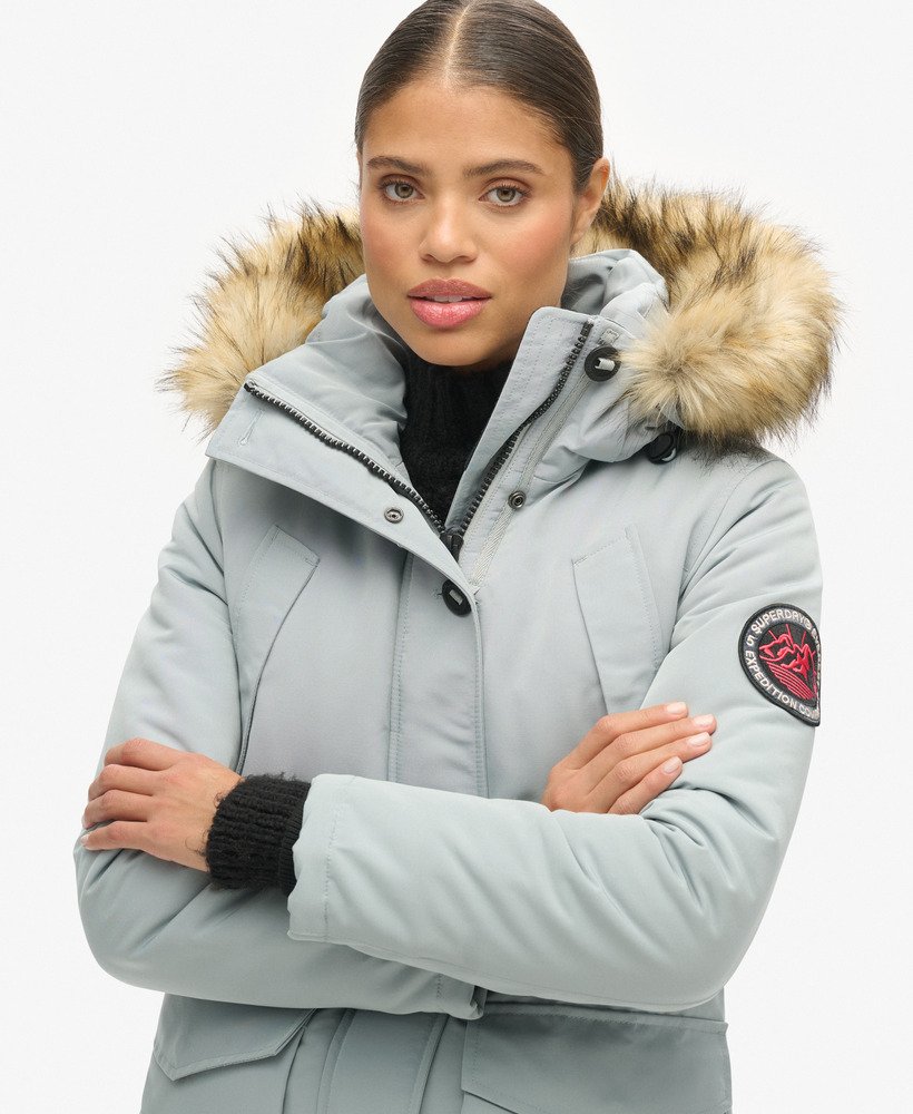 everest parka met capuchon van imitatiebont in skylark grey