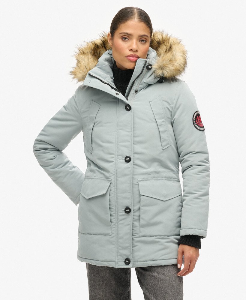 everest parka met capuchon van imitatiebont in skylark grey