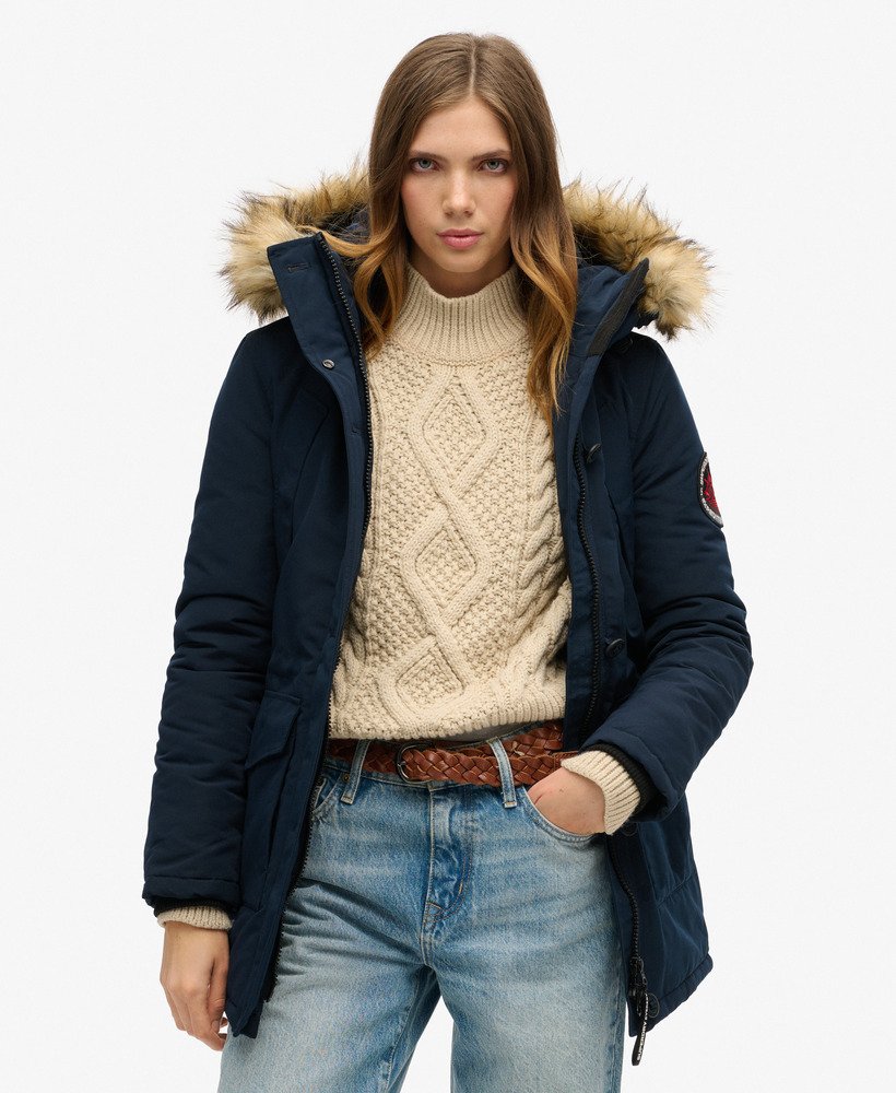 everest parka met capuchon van imitatiebont in nordic chrome navy