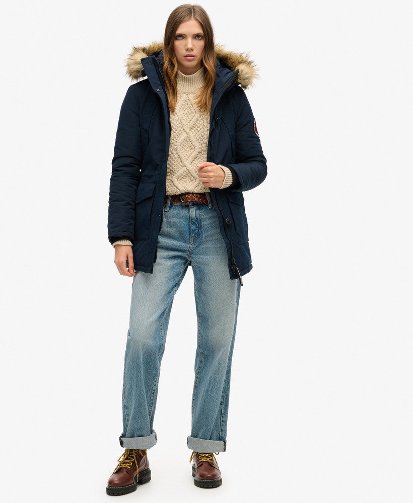 everest parka met capuchon van imitatiebont in nordic chrome navy